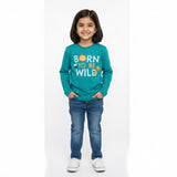 Vibrant teal long-sleeve kids’ t-shirt